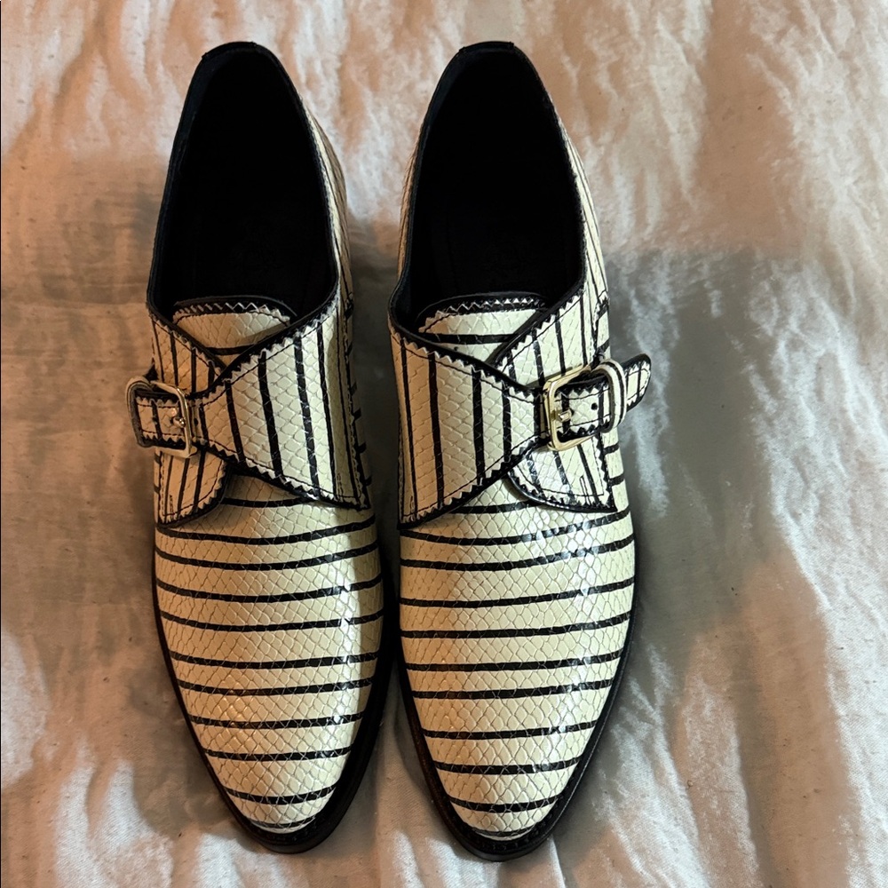 The Office of Angela ScottBlack and White Striped Mid-Heeled pumps.
